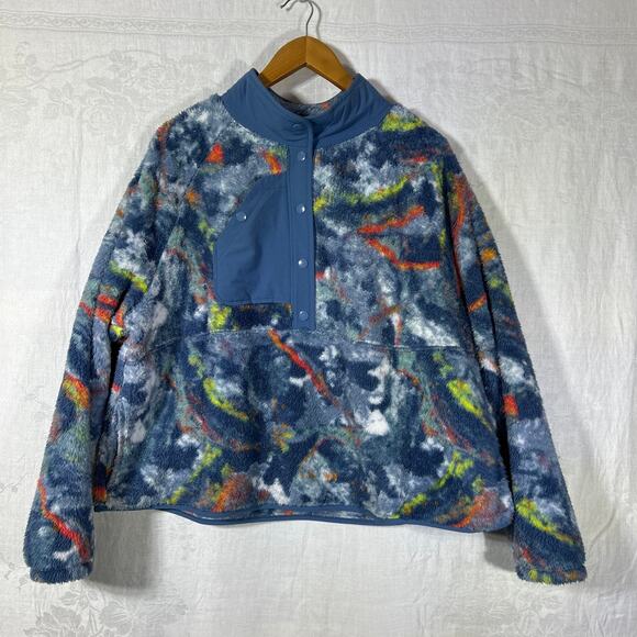 Livi Fleece Pullover 18 20 Blue Abstract Print 1/4 Snap Fuzzy Lane Bryant - Picture 1 of 11